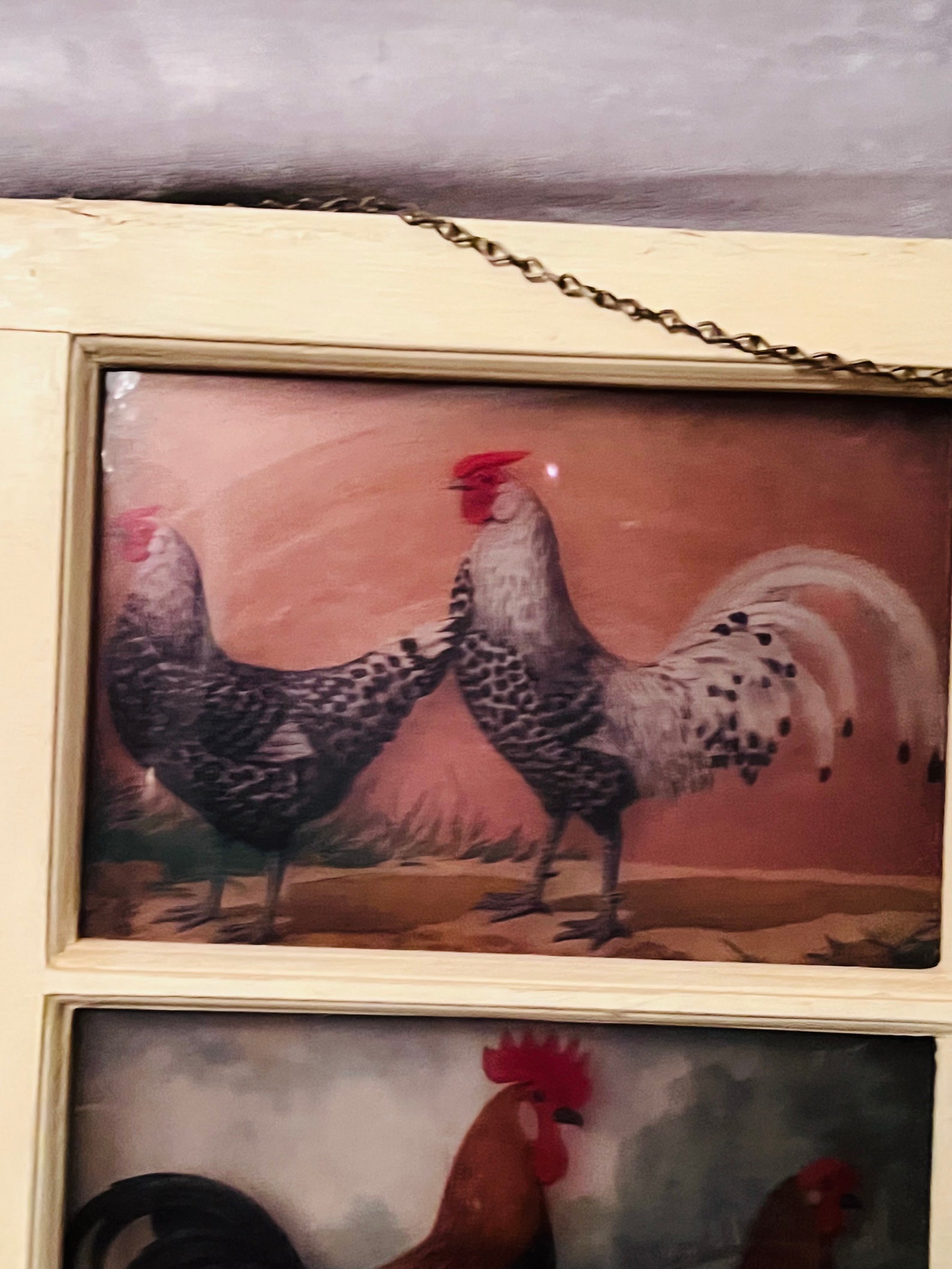 Repurposed Vintage 4 Pane Window With Chicken and Rooster Images ...
