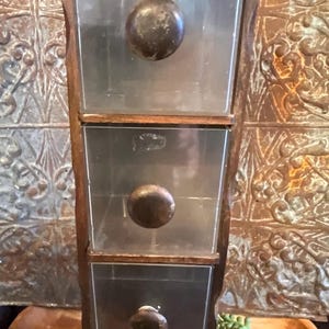 Vintage wooden Enesco spice cabinet with plastic inserts and decorative metal eagle; hanging kitchen storage cabinet; Countertop cabinet