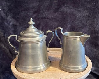 Vintage Pewter sugar bowl and creamer set; International Pewter company; marked 27804; made in the USA