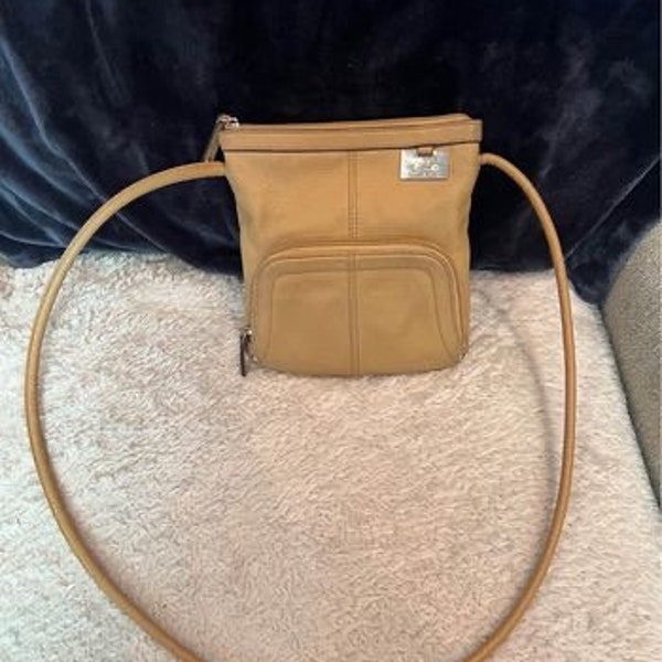 Tignanello leather crossbody; small crossbody; camel colored bag