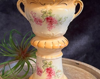 Vintage Austrian urn/chalice style vase; pedestal style bud vase with handles;made in Austria;