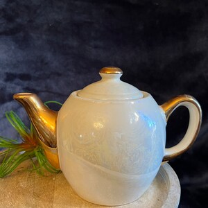 Vintage Acme Craftware opalescent, lusterware small teapot; iridescent teapot with gold accents
