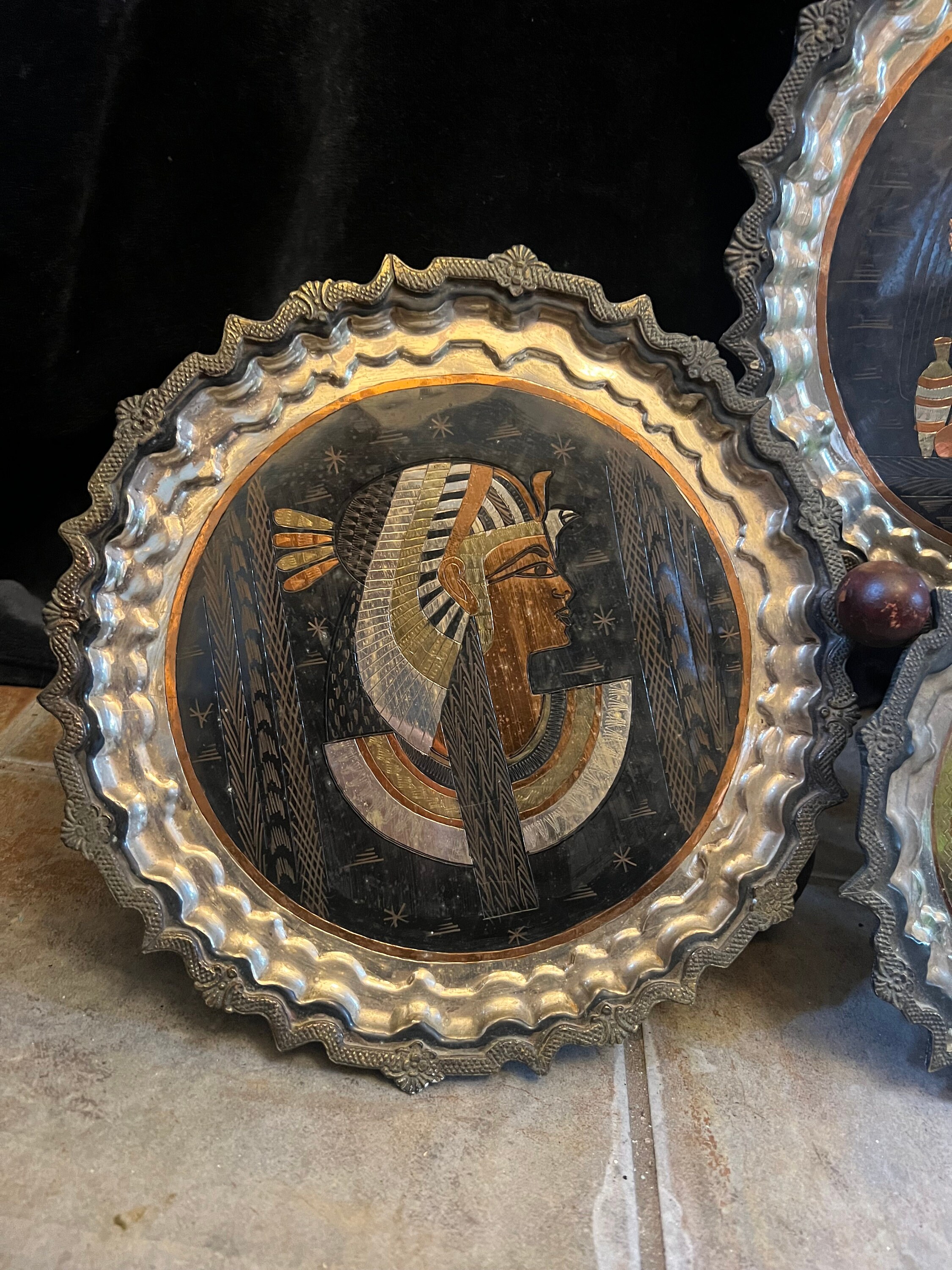 Set of Four Vintage Egyptian Metal Wall Plaques Home Bar Wall Etsy