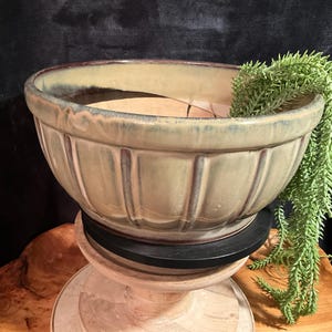 Vintage large stoneware bowl; 12” earthenware mixing bowl