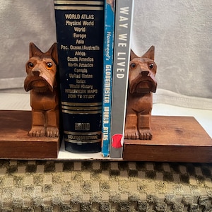 Vintage German wooden Scottie bookends; Scottish Terrier bookends;