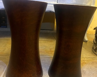 Pair of rustic wooden tall vases