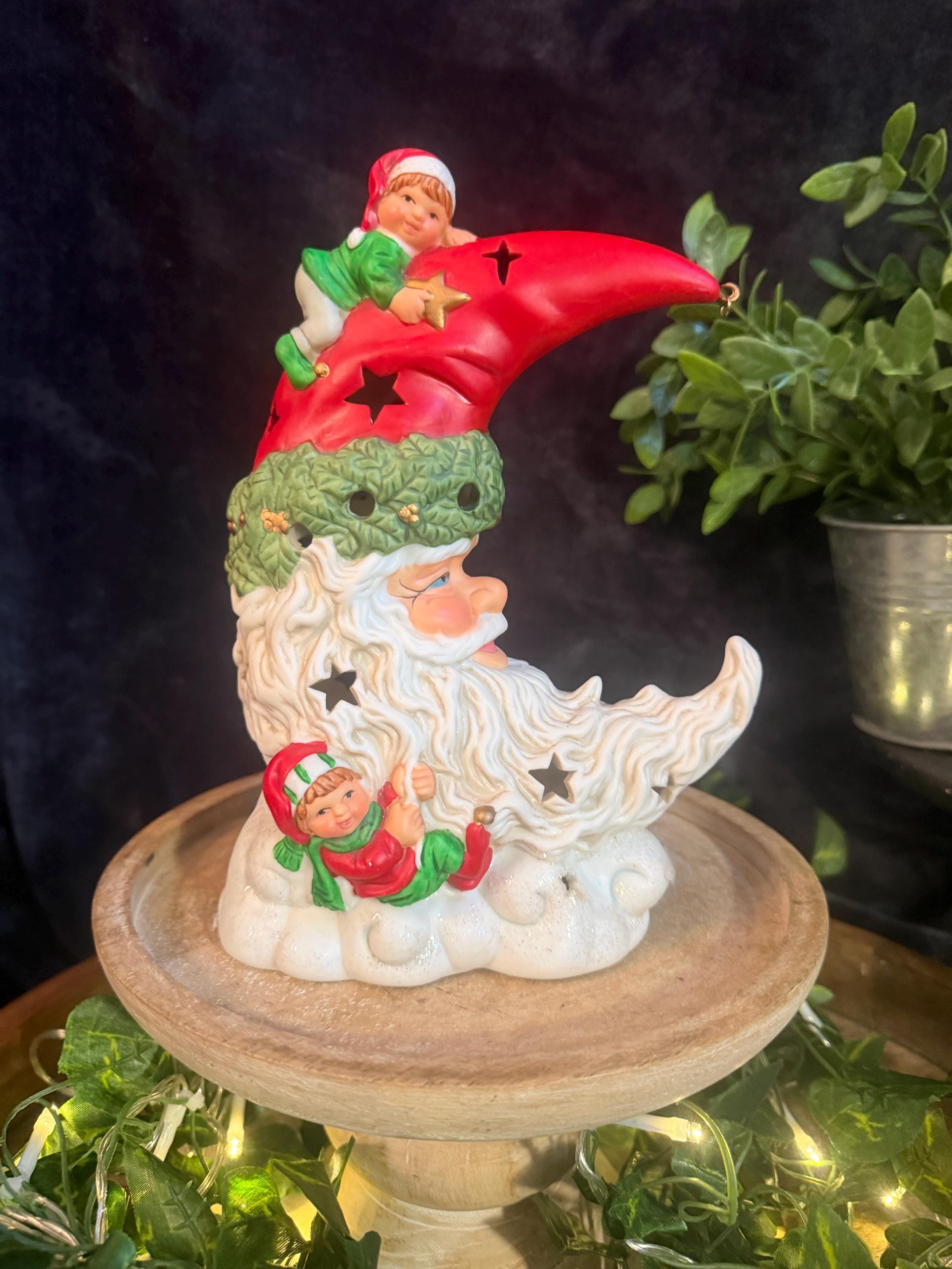 【ヴィンテージ】サンタクロース ムーンライト　フィギュアイルミネーション Vintage Santa on Moon Light - Etsy