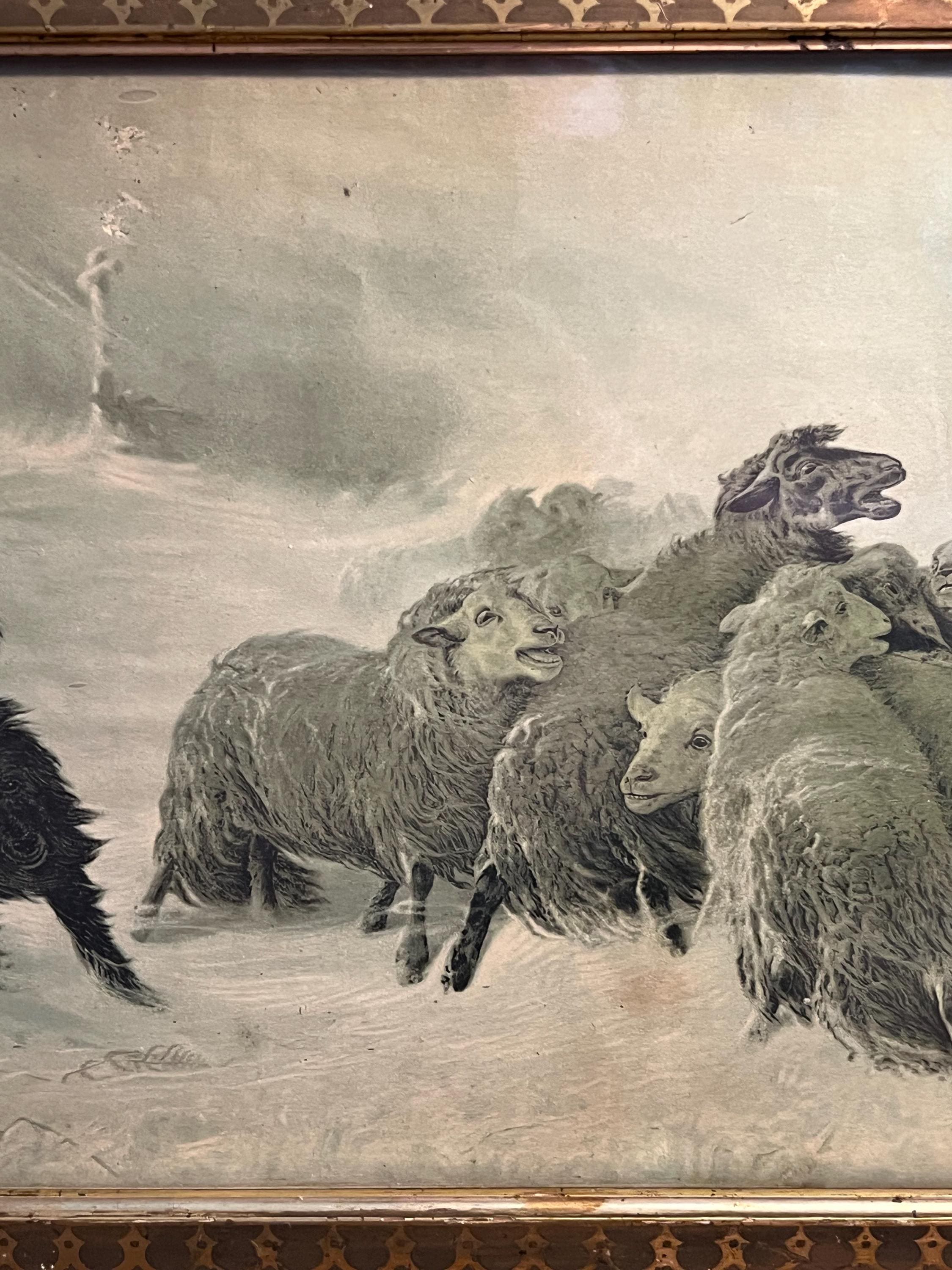 GALLERIE II Gussie Sheep Gathered Traditions Joe Spencer Figure, 4th of Jul Antique Framed Lithograph of August Friedrich Albrecht Schenck\u0027s