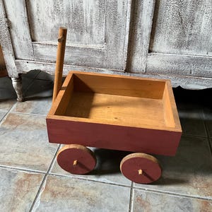 Vintage handmade all wood wagon; vegetable garden cart; child pull toy wagon with wooden wheels; doll wagon; photography prop