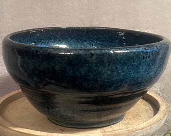 Gorgeous Stoneware serving bowl; earthenware bowl; blue spatter pottery soup bowl