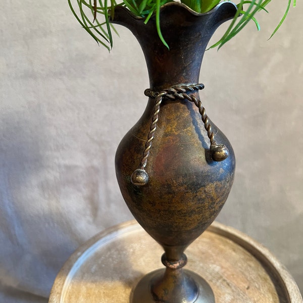 Vintage brass vase, brass bud vase, weathered brass vase, vintage metal vase with gorgeous patina