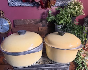 Vintage pair of Club Aluminum Dutch Ovens with Lids; Pair of Club harvest gold cookware soup pots and lids