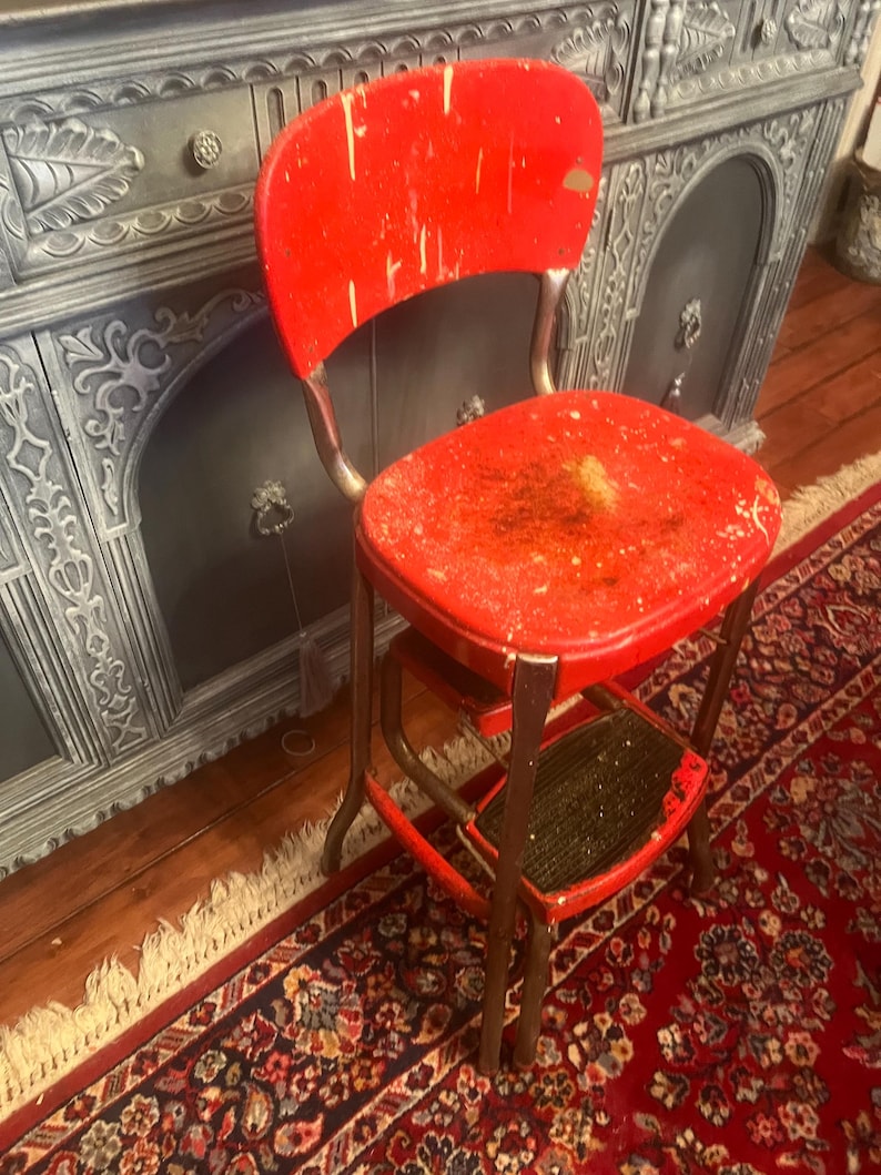 Vintage Red Cosco Kitchen Chair Step Stool - Mid Century MCM ...