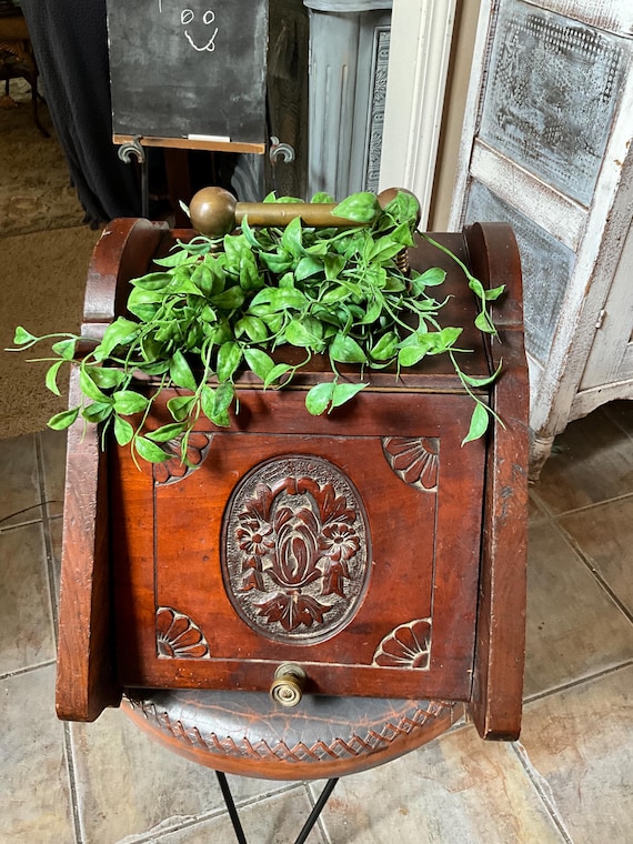 Antique 19th Century Victorian Coal Scuttle; Fireplace Box; Carved
