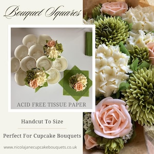 Quadrati per bouquet di cupcake / Quadrati di carta velina verde senza acidi / Quadrati di carta velina senza acidi tagliati su misura