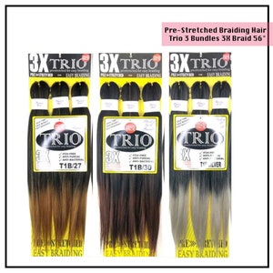 Pre-Stretched Braiding Hair Trio 3 Bundles 3X Braid 56&quot;