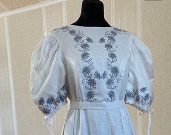 Alternative embroidered linen midi wedding dress  Bridal reception dress