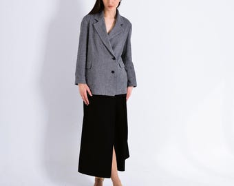 Linen Double-Breasted Jacket - Herringbone Weave, Minimalist Style