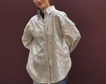 Handmade Silver Linen Blouse – Belgian Loose Fit Tunic