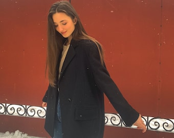 Black Wool Double-Breasted Jacket - Minimalist Winter Coat
