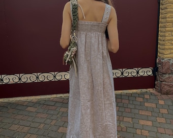 Long linen  dress  with Pockets - Summer Dress Sleeveless Plus size clothing Woolinencraft style