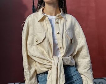 Women linen top with long sleeve Handcrafted Organic Linen Closing