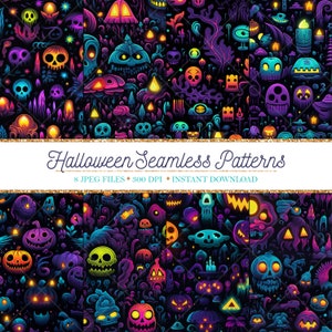 Neon Halloween Seamless Patterns - Digitales Papier - PNG - Instant Download