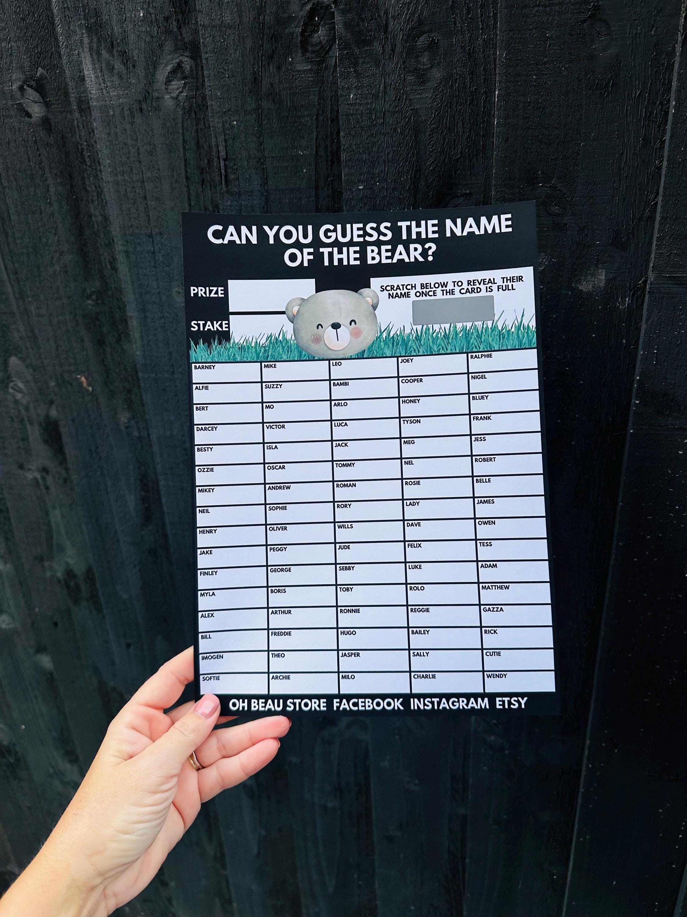 Teddy Bear Name Guessing Game: School Fundraising Scratch Card - Etsy UK