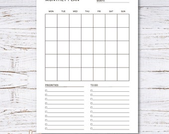 Monthly Planner Printable: A4/A5/Letter Sizes (Digital Download)