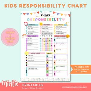 Kids Responsibilty Chore Chart: Wöchentlicher Stundenplan (PDF)