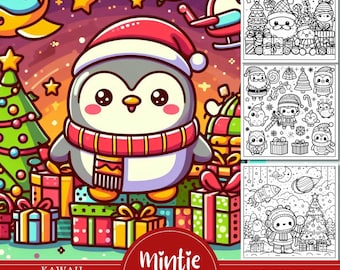 55 Kawaii Christmas Coloring Pages, Holiday Activity (PDF Download