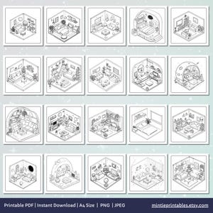 Cute & Comfy Spaces Coloring Book, Cozy Isometric Corner Coloring Pages, Cute Kawaii Pocket Rooms Coloring, Relaxing Activity for Adults