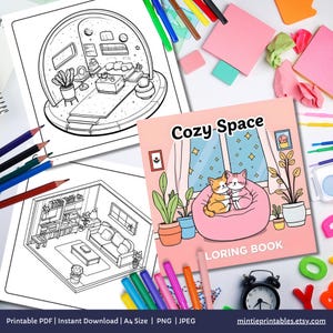 Cute & Comfy Spaces Coloring Book, Cozy Isometric Corner Coloring Pages, Cute Kawaii Pocket Rooms Coloring, Relaxing Activity for Adults