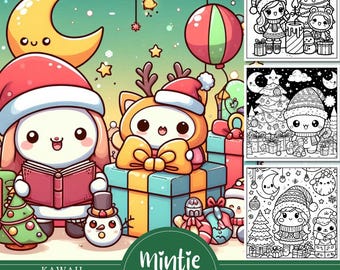 60 Kawaii Christmas Coloring Pages, Printable Book (PDF A4 Size