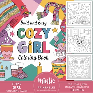 Cozy Girl Moments Coloring Book, Bold and Easy Cute Girl Coloring Pages, Simple Designs for Adults Teens Kids, Kawaii Girl Coloring Sheets