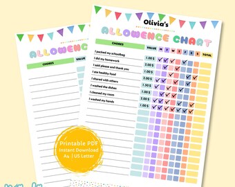 Tabla de tareas de la asignación para niños: Registro de recompensas monetarias (PDF)