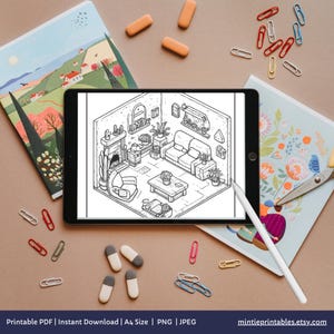 Cute & Comfy Spaces Coloring Book, Cozy Isometric Corner Coloring Pages, Cute Kawaii Pocket Rooms Coloring, Relaxing Activity for Adults