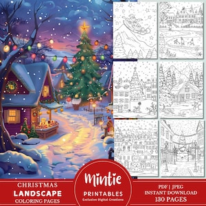 Winter Wunderland Malbuch, druckbare, Graustufen gemütliche verschneite Szenen Malbuch für Erwachsene und KinderWeihnachtslandschaft, die Seiten
