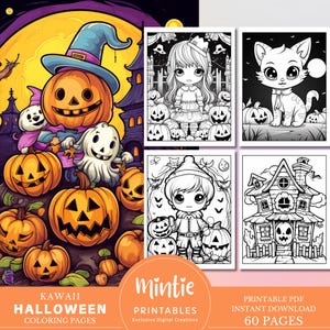 Kawaii Halloween Coloring Pages, 60 Pages, Cute Coloring, Creepy Kawaii, Cute Kawaii, Kawaii Anime, Cute and Creepy Kawaii Digital Download
