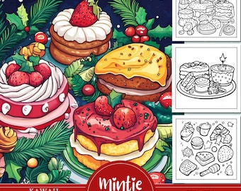 Kawaii Christmas Dessert Coloring Book: 100 Printable Food Pages (PDF, PNG)