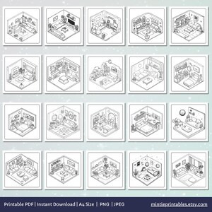 Cute & Comfy Spaces Coloring Book, Cozy Isometric Corner Coloring Pages, Cute Kawaii Pocket Rooms Coloring, Relaxing Activity for Adults