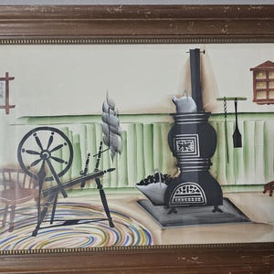 Vintage 1960's Framed - "Kitchen - Stove" by artist G. Inez