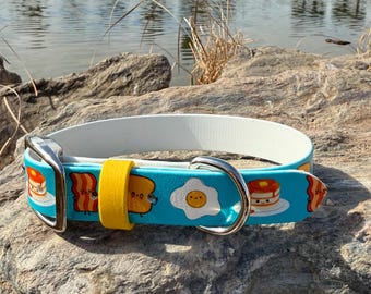 Breakfast - UV Printed Biothane Dog Collar, Adjustable, Durable, Water Resistant, Stain Resistant, Stink Proof, Vivid Designs