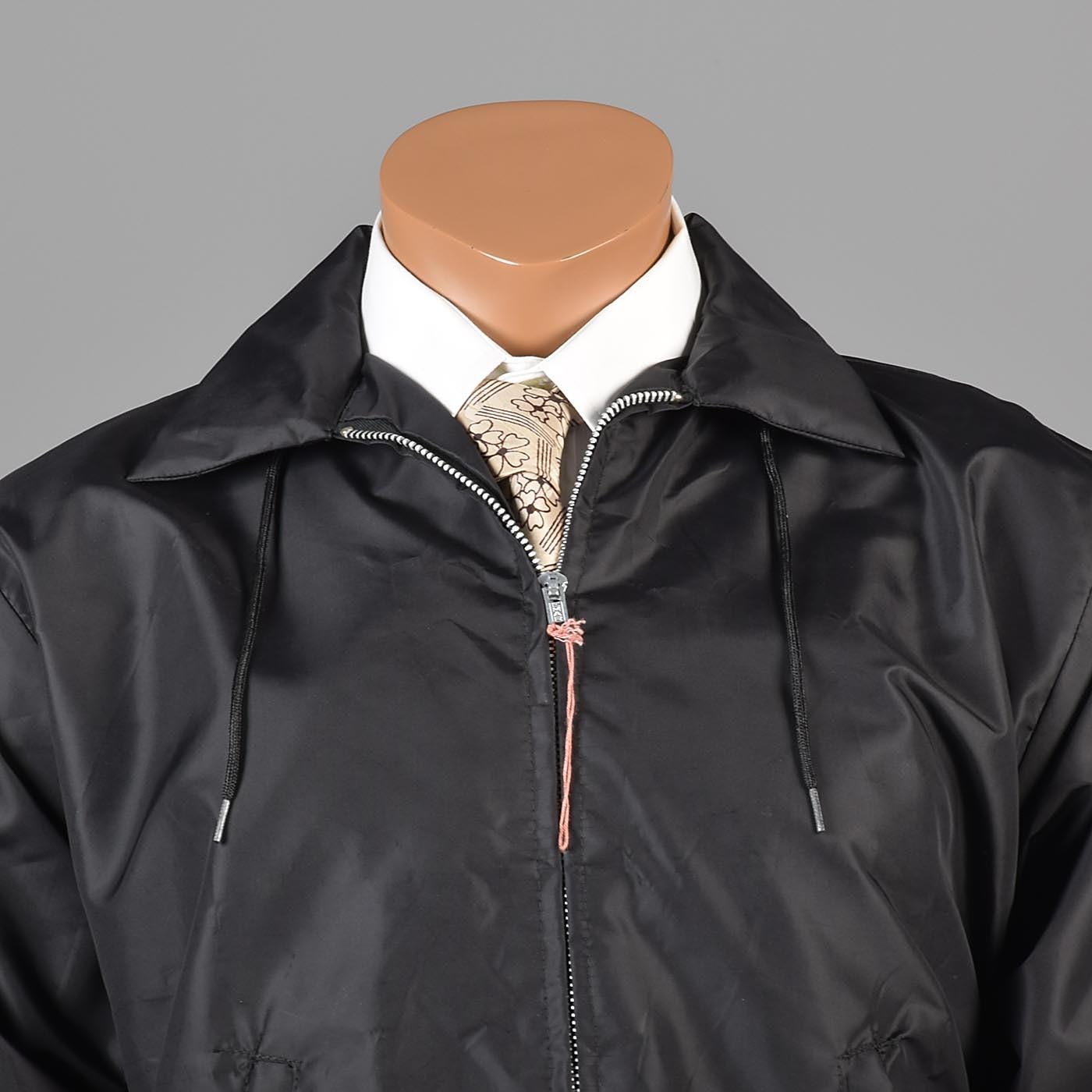 Deadstock 1960s Black Nylon Windbreaker Jacket Zip Front Hot Deadstock 1960s Black Nylon Windbreaker Jacket Zip Front Hot