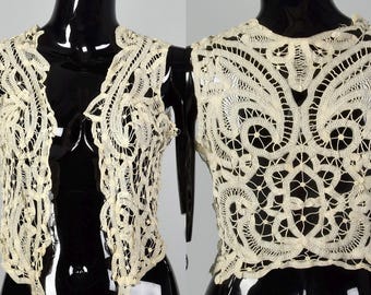 XS Antique Lace Vest Vintage Lace Vest Boho Vest Antique Lacework Open Front Vest Wedding Vest Boho Wedding