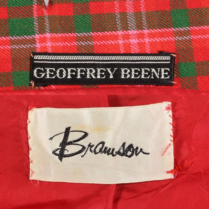 1960s Geoffrey Been Coat Mod Winter Holiday Red Green Plaid Outerwear image 10