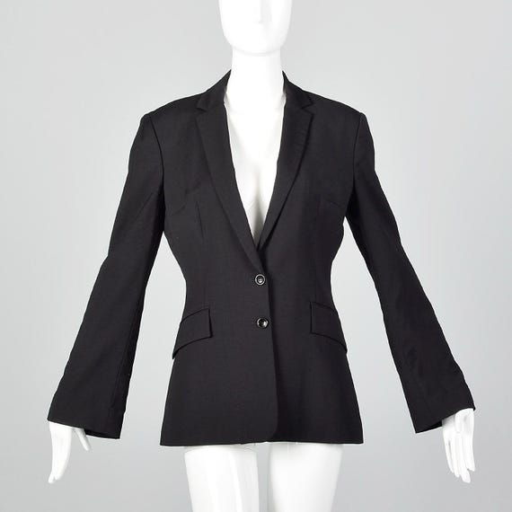 Dolce & Gabbana, XS Dolce and Gabbana Blazer Pockets Black Tiger Stripe Lining Split Cuffs Front Button Vintage 1990s Jacket
