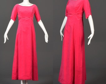 Jaren 60-jurk Jaren 60 formele jurk roze fluwelen formele maxi-jurk korte mouw jurk roze zomerjurk Prom Empire taille zwarte stropdas trein klein