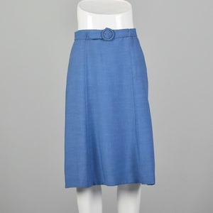 Small Blue Skirt 1970s Belted A-line Lightweight Summer Spring Skirt