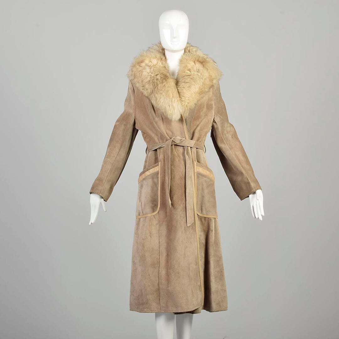 70's Suede Trench Coat with Snap Belt Closure by The Tannery Montgomery Ward